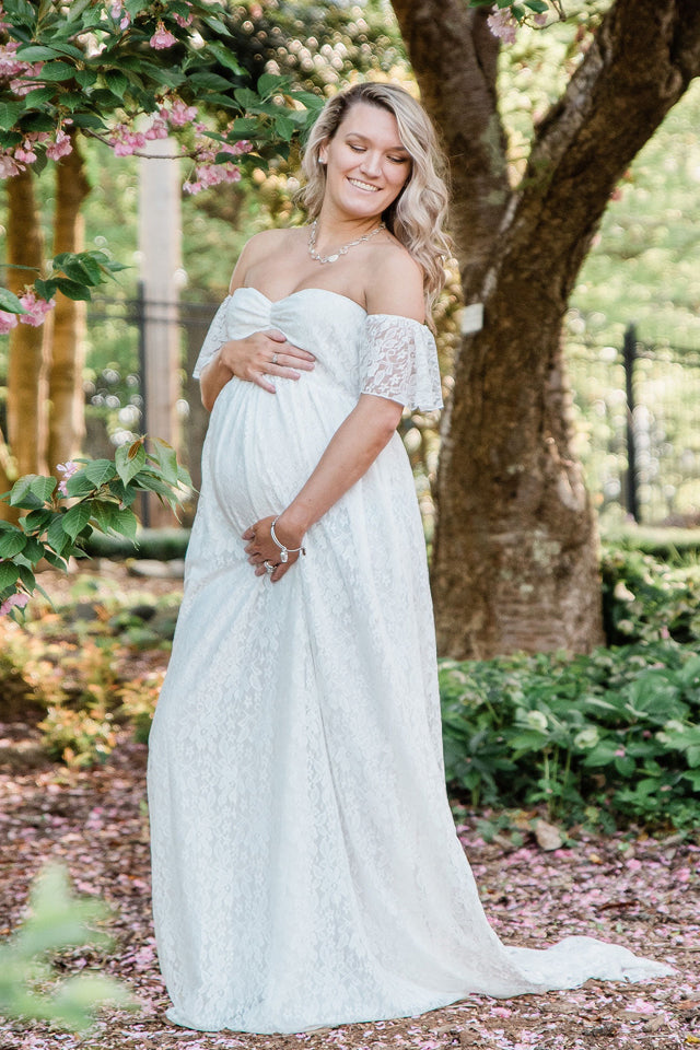 JustVH Maternity Off Shoulder Ruffle Sleeve Lace Wedding Dress Plus – justvh