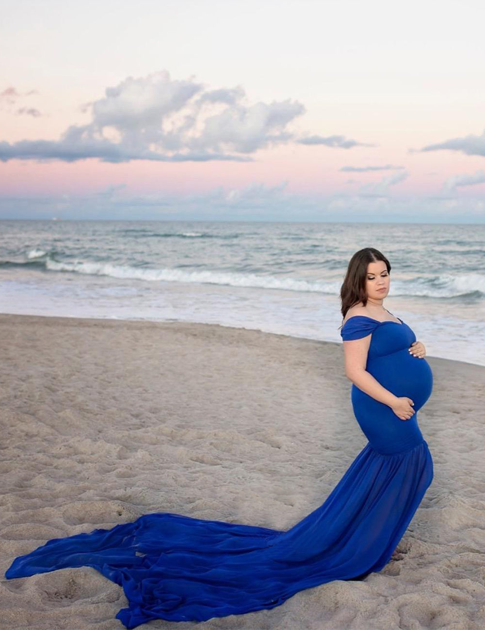 JustVH Maternity Off Shoulder Chiffon Photography Gown