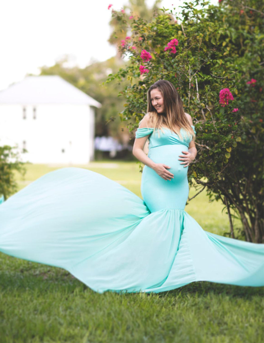 JustVH Maternity Off Shoulder Chiffon Photography Gown