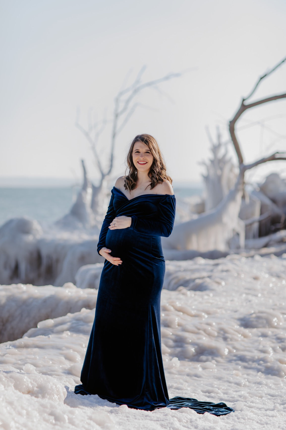 JustVH Velvet Maternity Off Shoulder Maxi Fitted Photo Props Gown