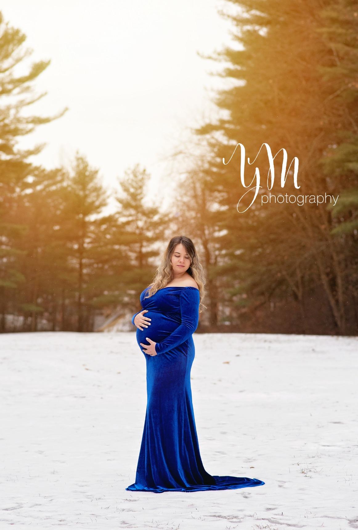 JustVH Velvet Maternity Off Shoulder Maxi Fitted Photo Props Gown