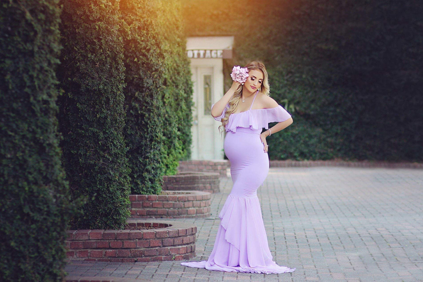 JustVH Maternity Off Shoulder Ruffles Spaghetti Strap Mermaid Photography Dress