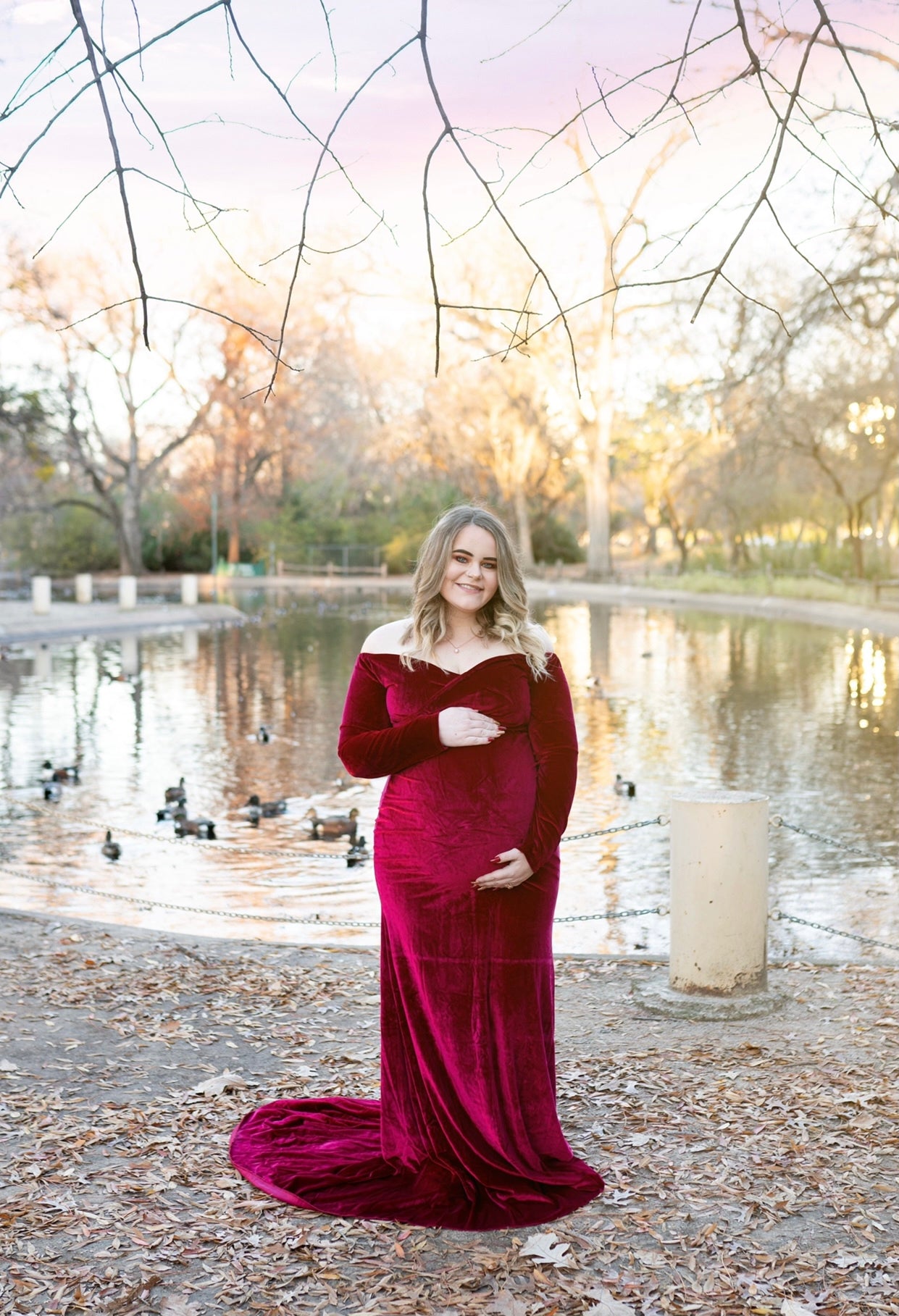 JustVH Velvet Maternity Off Shoulder Maxi Fitted Photo Props Gown